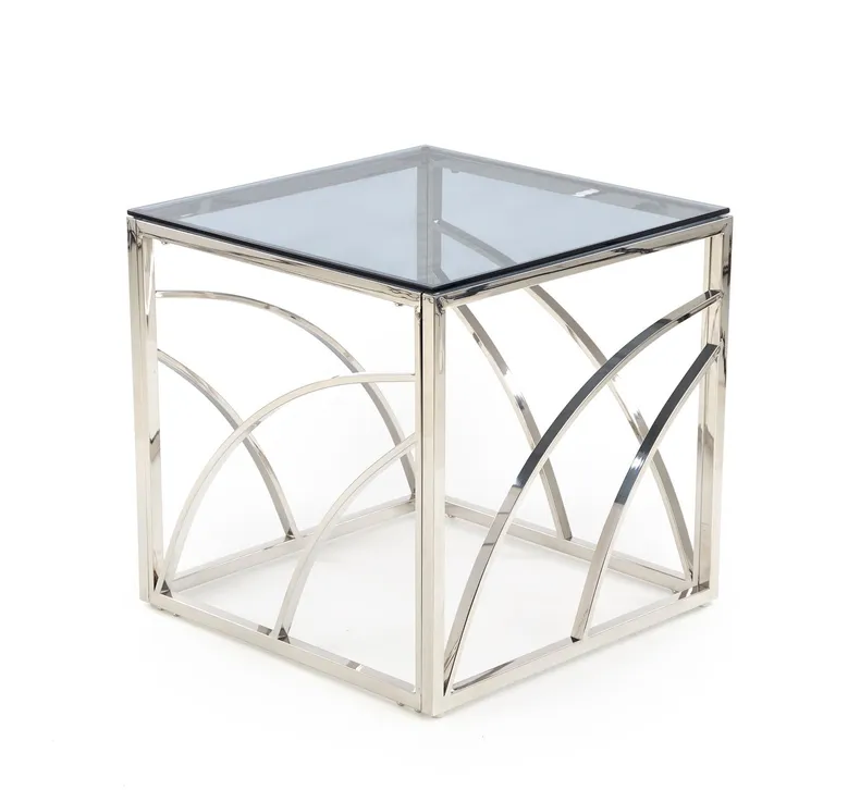 Журнальный столик стеклянный HALMAR UNIVERSE, 55x55 см, каркас - серебро, стекло - дымчатое фото №5