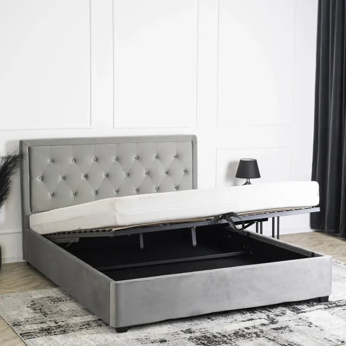 Кровать двуспальная бархатная MEBEL ELITE CROS Velvet, 160x200 см, Серый фото №2