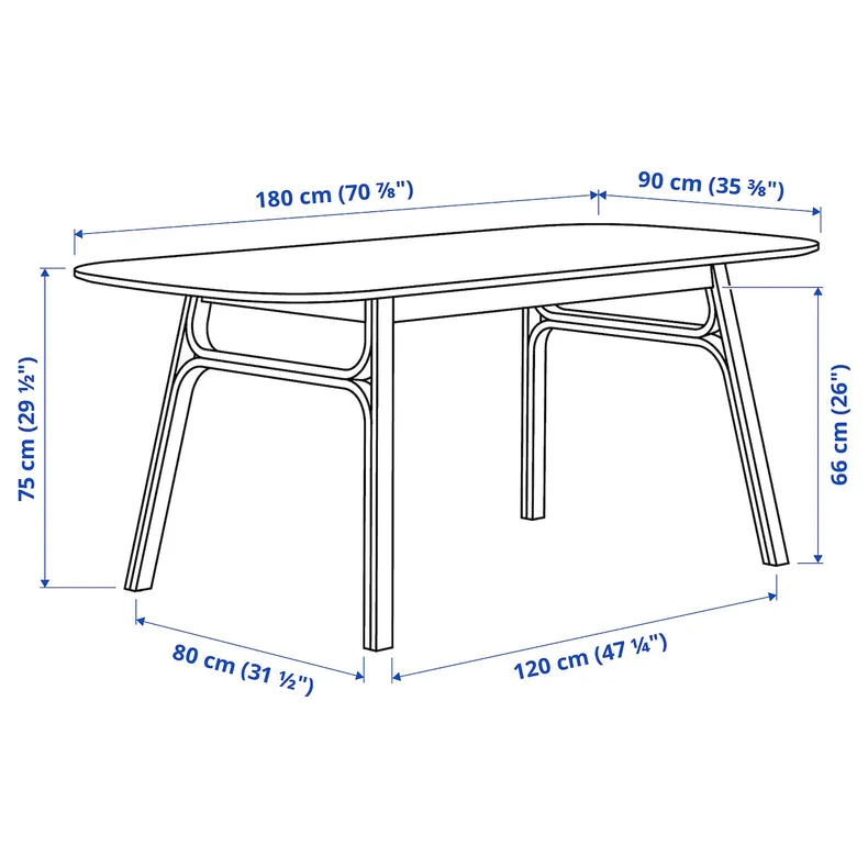 IKEA VOXLÖV ВОКСЛЁВ / VEDBO ВЕДБУ, стол и 4 стула, Светлый бамбук/береза Окрашенный в средне-серый цвет, 180x90 см 395.744.84 фото №6