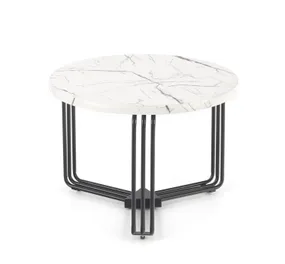 Журнальный стол круглый HALMAR ANTICA M 55x55 см, столешница - белый мрамор, каркас - черный фото