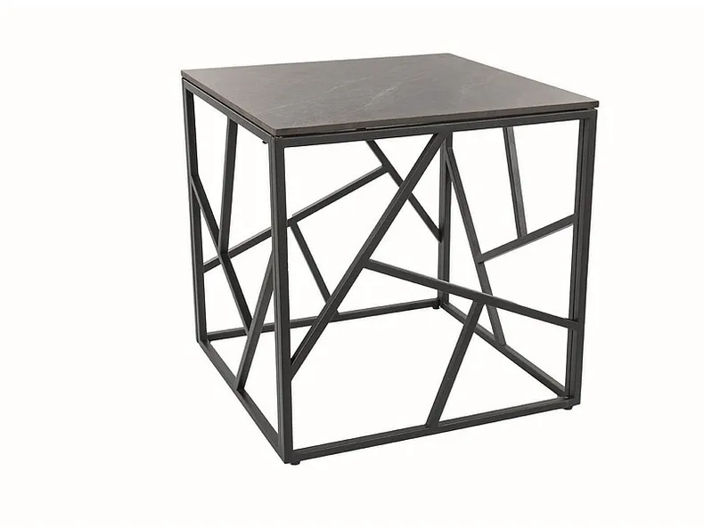 Журнальный столик стеклянный SIGNAL ESCADA B III, 55x55 см, серый мрамор / черный фото №1