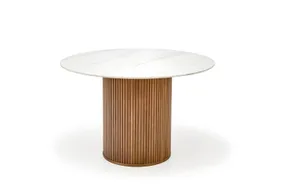 Круглый стол обеденный HALMAR BRUNO 120x120 см, белый мрамор / орех фото