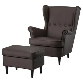 IKEA STRANDMON СТРАНДМОН, крісло та підставка для ніг, ГРАНН/БОМСТАД темно-коричневий 094.839.04 фото