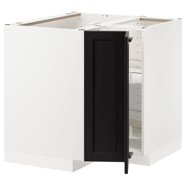 IKEA METOD МЕТОД, угловой напольн шкаф с вращающ секц, белый / Лерхиттан с черными пятнами, 88x88 см 393.739.18 фото №1
