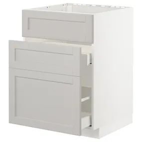 IKEA METOD МЕТОД / MAXIMERA МАКСІМЕРА, підлог шафа д / мийки+3 фр пан / 2 шух, білий / світло-сірий Lerhyttan, 60x60 см 492.743.43 фото