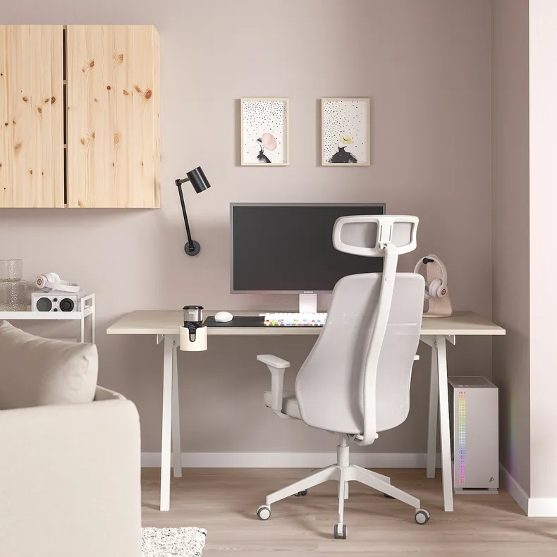 IKEA TROTTEN ТРОТТЕН / MATCHSPEL МАТЧСПЕЛЬ, стіл і стілець, бежевий/білий світло-сірий 595.377.68 фото №2