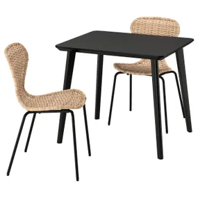 IKEA LISABO ЛІСАБО / ÄLVSTA ЕЛЬВСТА, стіл+2 стільці, чорний / ротанговий чорний, 88x78 см 095.683.71 фото