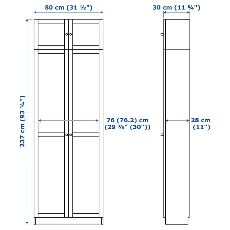 IKEA BILLY БІЛЛІ / OXBERG ОКСБЕРГ, стелаж додаткова верхня секція / двер, білий, 80x30x237 см 294.248.38 фото №4