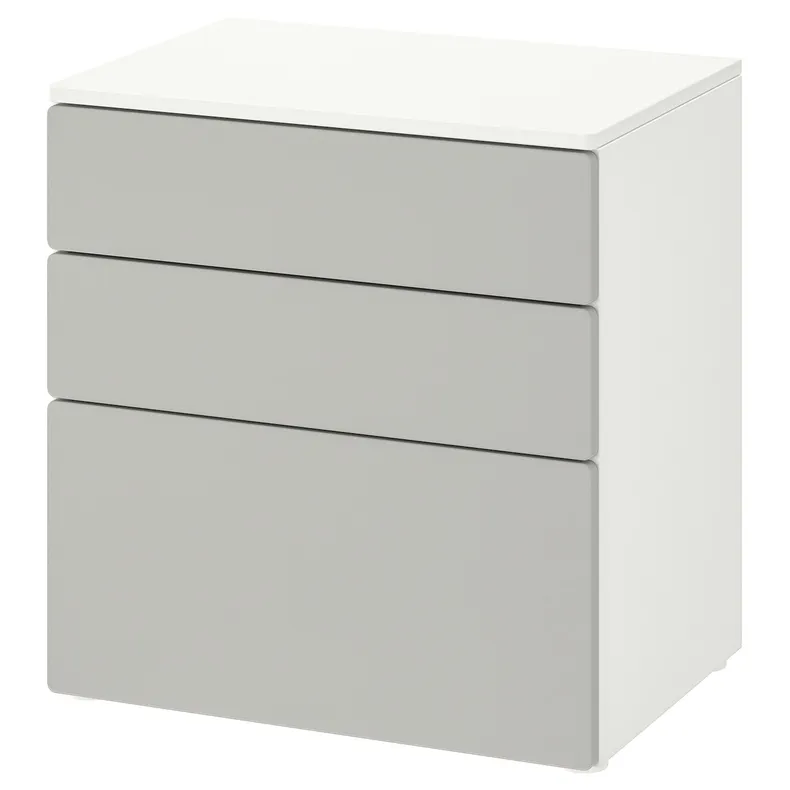 IKEA SMÅSTAD СМОСТАД / PLATSA ПЛАТСА, комод с 3 ящиками, белый / серый, 60x42x63 см 294.201.71 фото №1