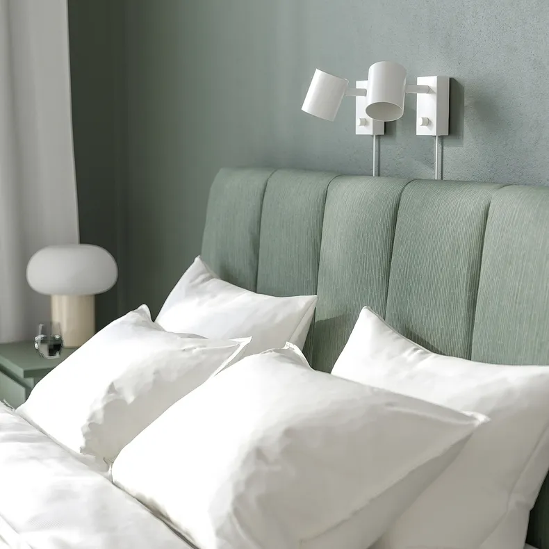 IKEA TÄLLÅSEN ТЕЛЛОСЕН, каркас ліжка з оббивкою, Кульста сіро-зелена / Лейрсунд, 140x200 см 595.147.81 фото №7