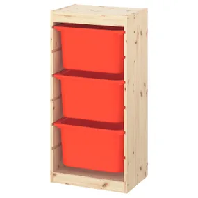 IKEA TROFAST ТРУФАСТ, комбинация д / хранения+контейнеры, Светлая сосна, окрашенная в белый / оранжевый цвет, 44x30x91 см 293.359.41 фото