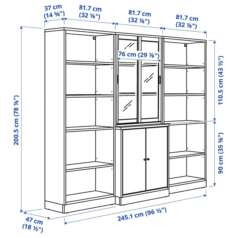 IKEA TONSTAD ТОНСТАД, комбинация с раздвижными дверьми, дуб окл / прозрачное стекло, 245x47x201 см 395.150.60 фото №4