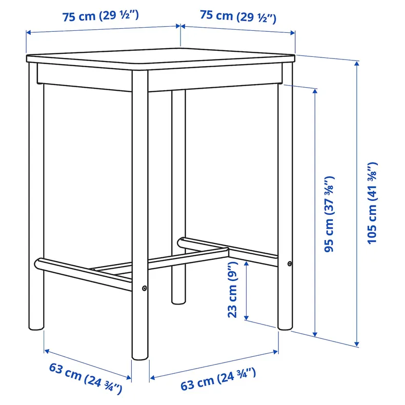 IKEA RÖNNINGE РЕННІНГЕ, барний стіл, береза, 75x75 см 505.112.30 фото №8