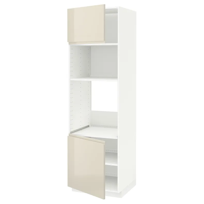 IKEA METOD МЕТОД, вис шаф д / дух / мікр печі / 2 двер / пол, білий / Voxtorp високий глянець світло-бежевий, 60x60x200 см 194.649.76 фото №1