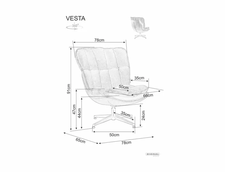 Крісло м'яке поворотне SIGNAL VESTA Velvet, оксамит: сірий фото №7