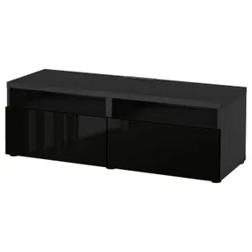 IKEA BESTÅ БЕСТО, тумба под ТВ, с ящиками, черный / коричневый / сельсвикенский глянец / черный, 120x42x39 см 093.992.79 фото