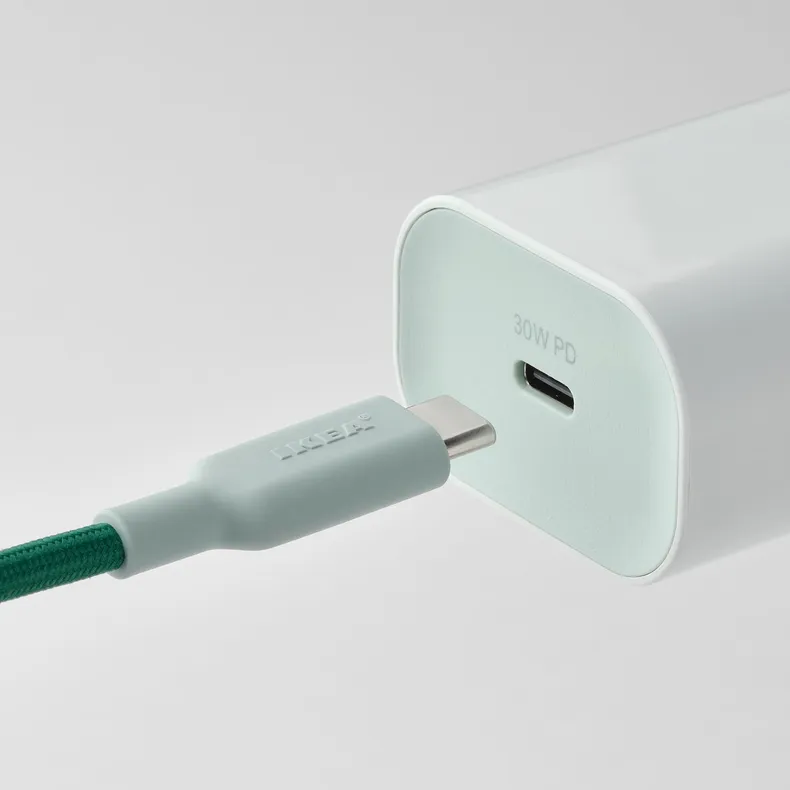 IKEA LILLHULT ЛИЛЛЬХУЛЬТ, кабель USB-C–USB-C, зеленый, 1.5 m 005.810.94 фото №5