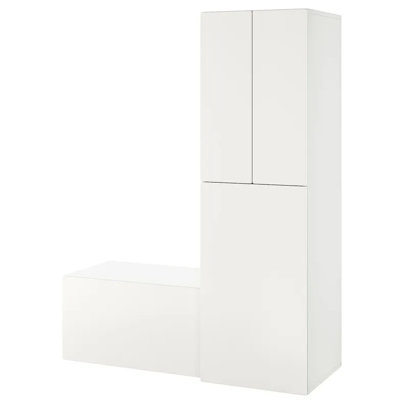 IKEA SMÅSTAD СМОСТАД, гардероб с выдвижным модулем, белый со скамейкой для хранения, 150x57x196 см 794.837.07 фото №1