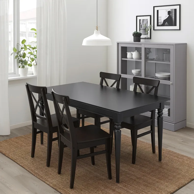 IKEA INGATORP ІНГАТОРП / INGOLF ІНГОЛЬФ, стіл+4 стільці, чорний / коричнево-чорний, 155 / 215 см 192.971.57 фото №2