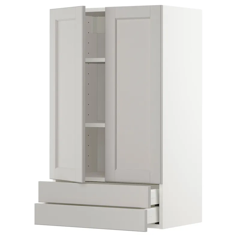 IKEA METOD МЕТОД / MAXIMERA МАКСІМЕРА, навісна шафа, 2 дверцят / 2 шухляди, білий / світло-сірий Lerhyttan, 60x100 см 894.592.26 фото №1