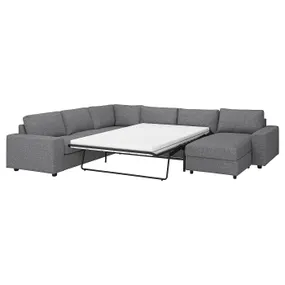 IKEA VIMLE ВІМЛЕ, кут диван-ліжко, 5-місн з кушеткою, з широкими підлокітниками/Lejde сіро-чорний 195.372.80 фото