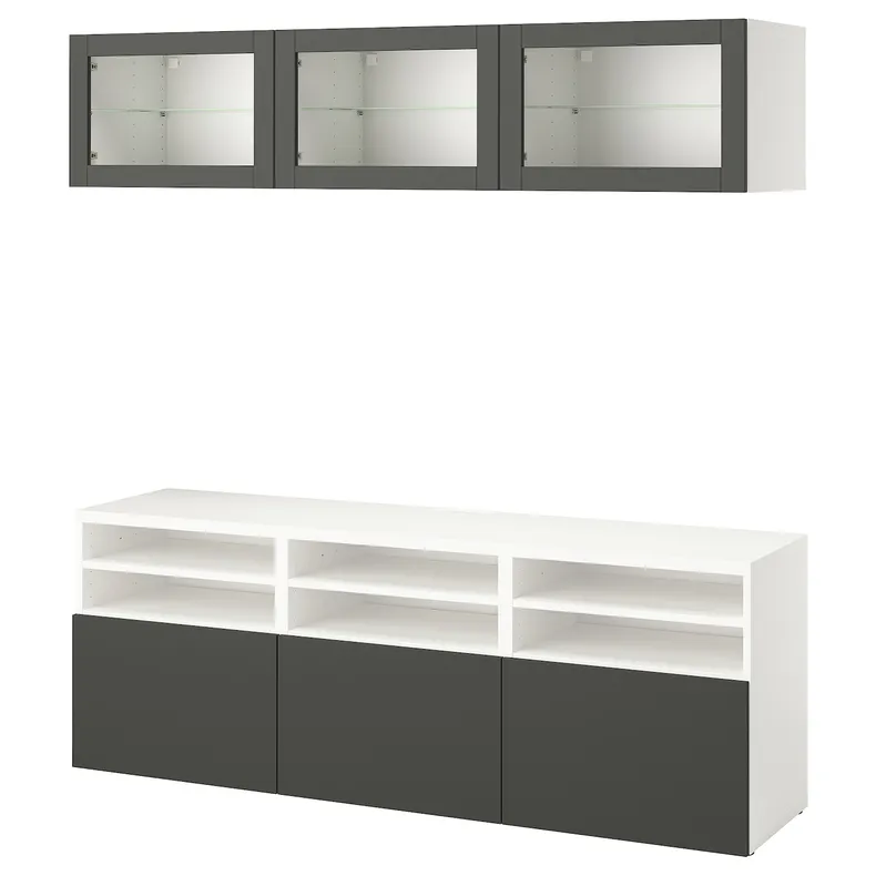 IKEA BESTÅ БЕСТО, комбінація шаф для тв/скляні дверц, білий СІНДВІК/ЛАППВІКЕН темно-сірий, 180x42x192 см 395.751.72 фото №1