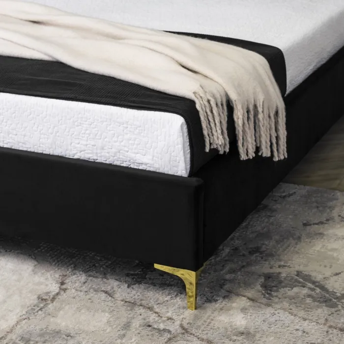 Кровать двуспальная бархатная MEBEL ELITE MARCELO Velvet, 160x200 см, черный фото №6