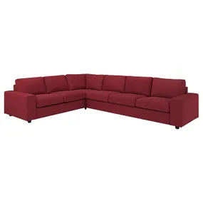IKEA VIMLE ВІМЛЕ, кутовий диван, 5-місний, з широкими підлокітниками/Lejde червоний/коричневий 194.367.33 фото