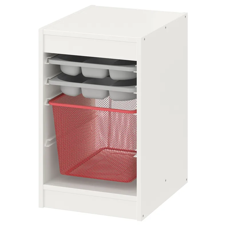 IKEA TROFAST ТРУФАСТ, комбинация с контейнером / лотками, белый серый / светло-красный, 34x44x56 см 294.807.87 фото №1
