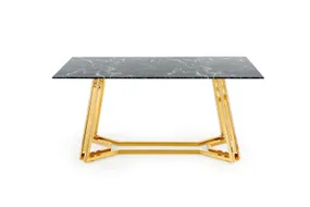 Стол кухонный HALMAR KONAMI 160x90 см, столешница - черный мрамор, ножки - золото фото