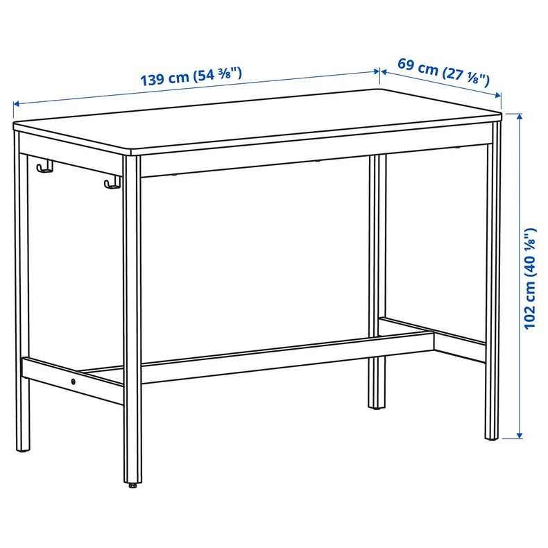 IKEA IDÅSEN ІДОСЕН, рама стільниці, темно-сірий, 139x69x102 см фото №2