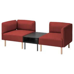 IKEA LILLEHEM ЛІЛЛЕХЕМ, 2-м модульний диван з журн столом, ГУННАРЕД/коричнево-червоний деревина 495.697.45 фото