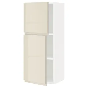 IKEA METOD МЕТОД, навесной шкаф с полками / 2дверцы, белый / светло-бежевый глянцевый Voxtorp, 40x100 см 394.554.00 фото