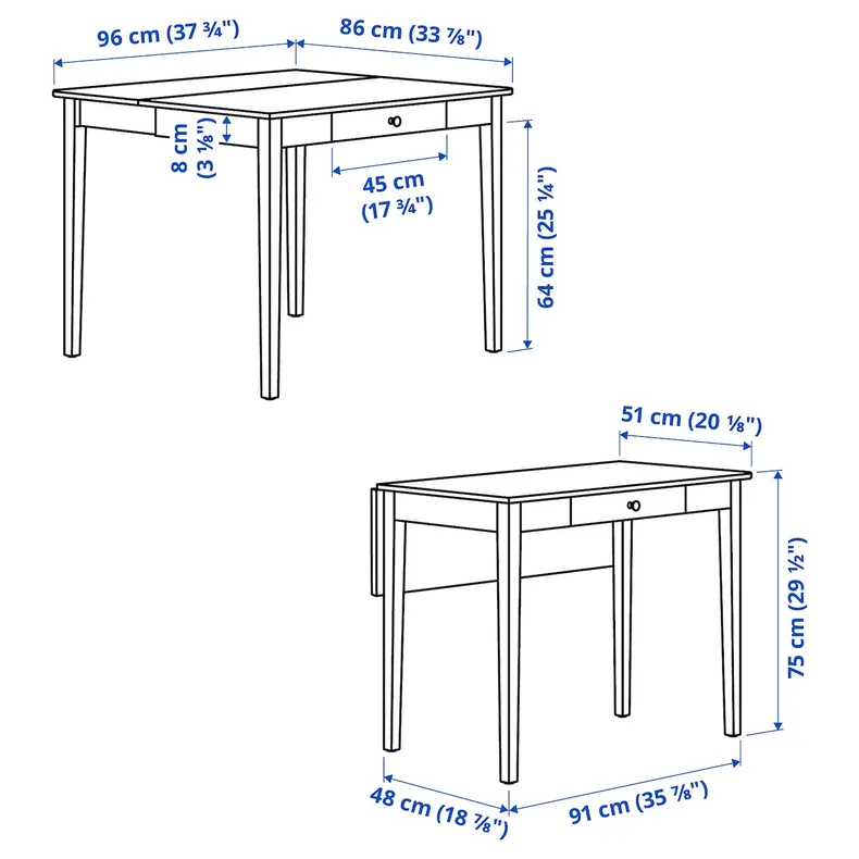 IKEA IDANÄS ИДАНЭС, стол с откидной полой, белый, 51 / 86x96 см 004.876.52 фото №7