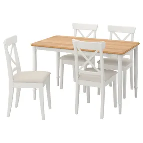 IKEA DANDERYD ДАНДЭРЮД / INGOLF ИНГОЛЬФ, стол и 4 стула, okl беленый дуб / алларп бежевый, 130x80 см 793.887.34 фото