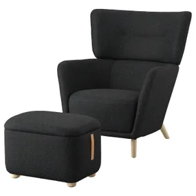 IKEA OSKARSHAMN ОСКАРСХАМН, кресло + табурет для ног, Окрашенный в черный / серый цвет 094.853.33 фото