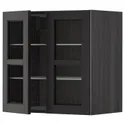 IKEA METOD МЕТОД, навесной шкаф / полки / 2стеклян двери, черный / Лерхиттан с черными пятнами, 60x60 см 194.570.99 фото thumb №1