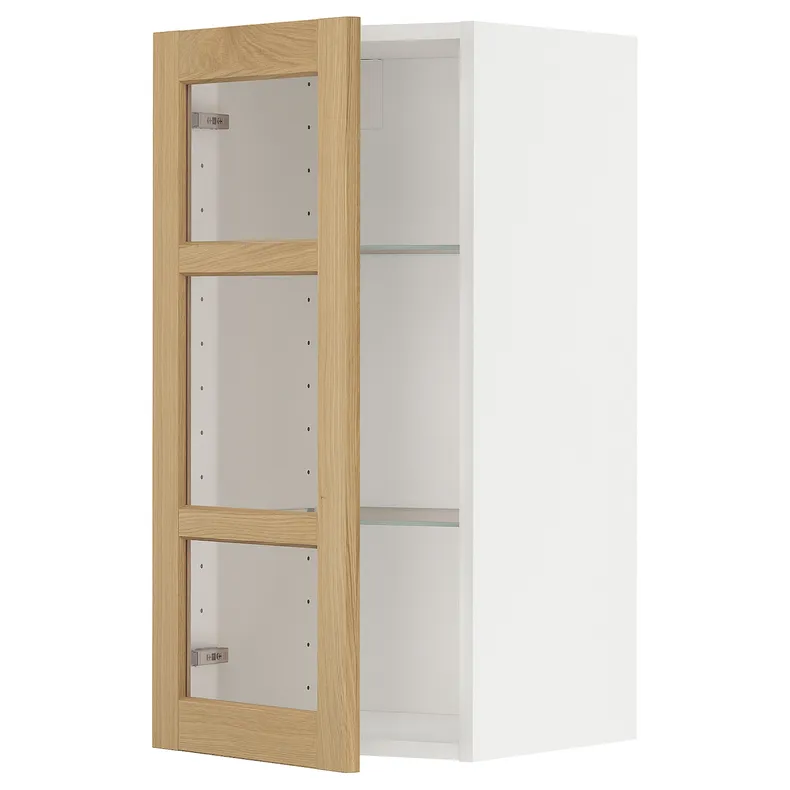 IKEA METOD МЕТОД, навесной шкаф / полки / стеклян дверца, белый / дуб форсбака, 40x80 см 495.093.51 фото №1