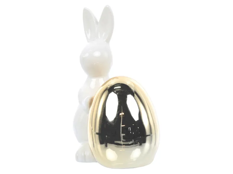 BRW Декоративна фігурка BRW Кролик з яйцем, 14 см, кераміка / біло-золотий 092484 фото №2