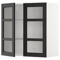 IKEA METOD МЕТОД, навесной шкаф / полки / 2стеклян двери, белый / Лерхиттан с черными пятнами, 80x80 см 294.561.36 фото thumb №1