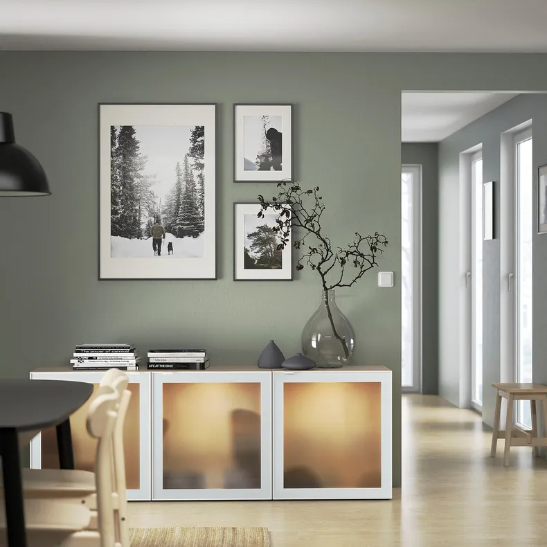 IKEA BESTÅ БЕСТО, комбинация для хранения с дверцами, дуб, окрашенный в белый цвет Glassvik / белый / светло-зеленый матовое стекло, 180x42x65 см 994.888.22 фото №4
