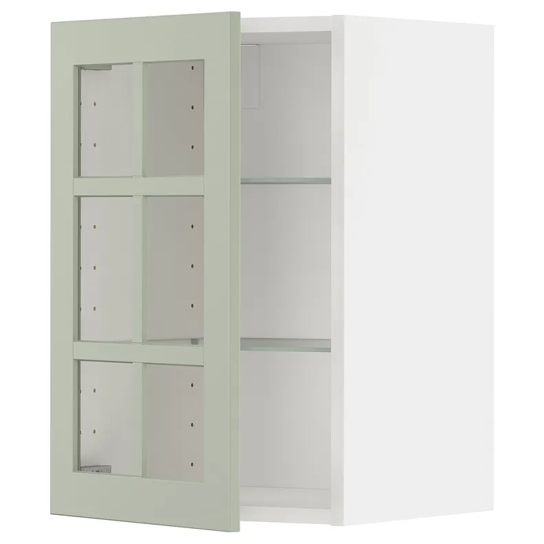 IKEA METOD МЕТОД, навісна шафа,полиці / скляні дверцята, білий / Стенсунд світло-зелений, 40x60 см 494.869.86 фото №1