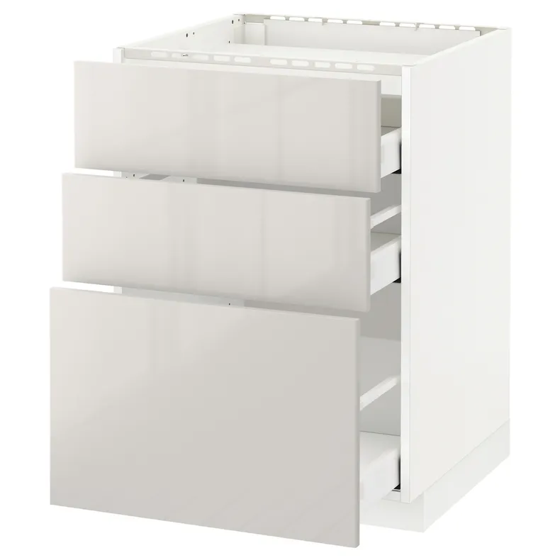 IKEA METOD МЕТОД / MAXIMERA МАКСІМЕРА, підлог шафа д / плити, 3 фр пан / 3 шух, білий / Ringhult світло-сірий, 60x60 см 591.424.32 фото №1