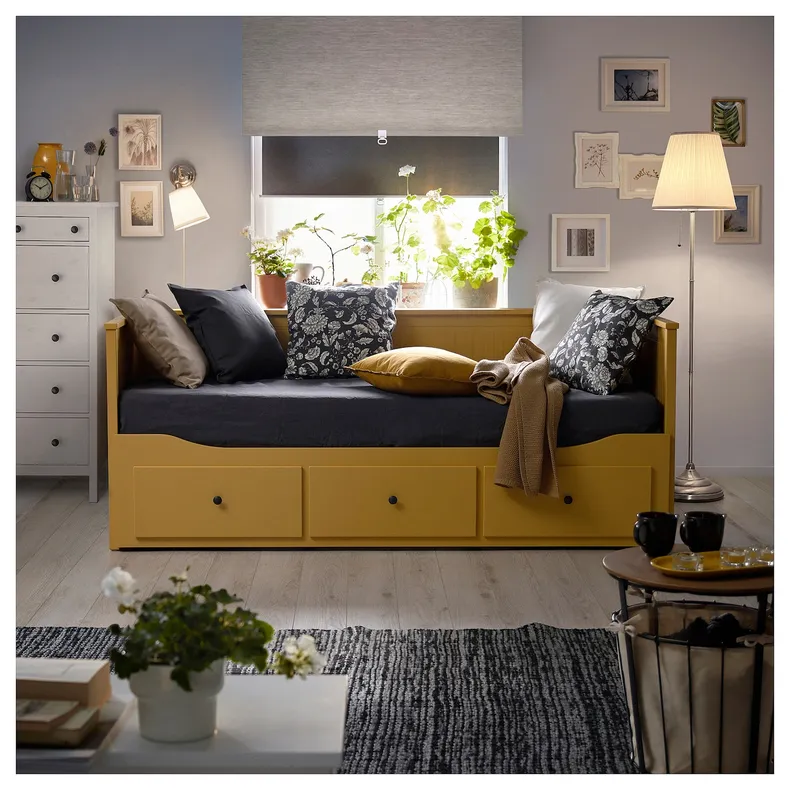 IKEA HEMNES ХЕМНЭС, каркас кровати-кушетки с 3 ящиками, желтый, 80x200 см 405.838.40 фото №9