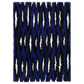 IKEA BULLERREMSA БУЛЛЕРРЕМСА, килим, довгий ворс, синій білий / чорний, 133x195 см 305.552.77 фото