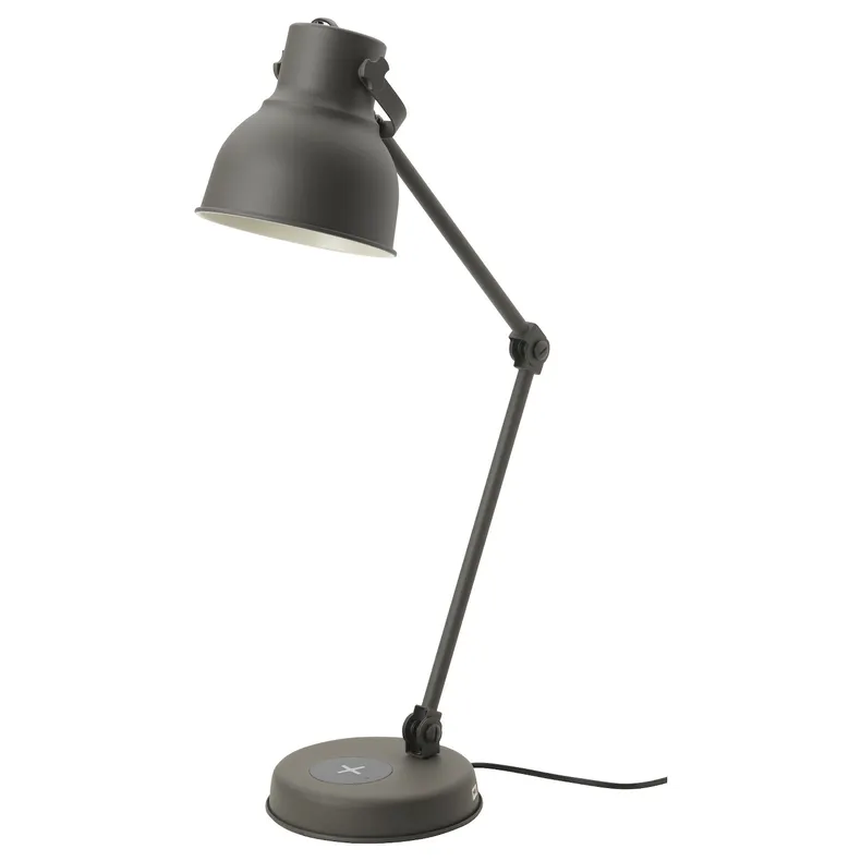 IKEA HEKTAR ХЕКТАР, робоча лампа з функц бездрот зарядж, темно-сірий 603.234.36 фото №1