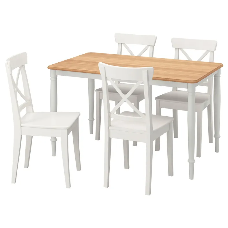 IKEA DANDERYD ДАНДЕРЮД / INGOLF ІНГОЛЬФ, стіл+4 стільці, дубовий шпон білий / білий, 130x80 см 693.925.38 фото №1