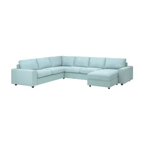 IKEA VIMLE ВІМЛЕ, кутовий диван, 5-місний з кушеткою, з широкими підлокітниками / САКСЕМАРА світло-синій 294.018.27 фото