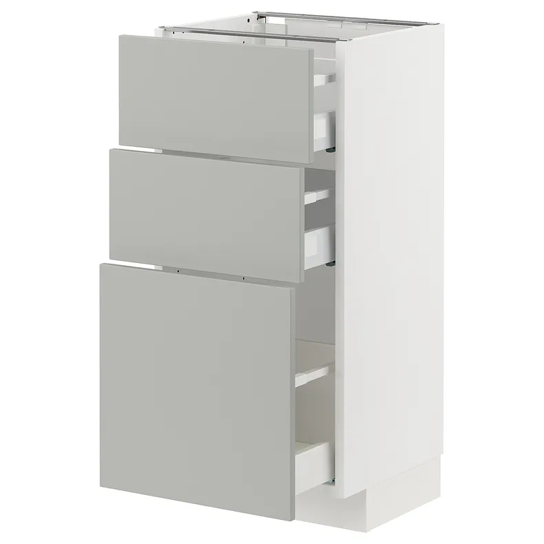 IKEA METOD МЕТОД / MAXIMERA МАКСИМЕРА, напольный шкаф с 3 ящиками, белый / светло-серый, 40x37 см 495.389.71 фото №1