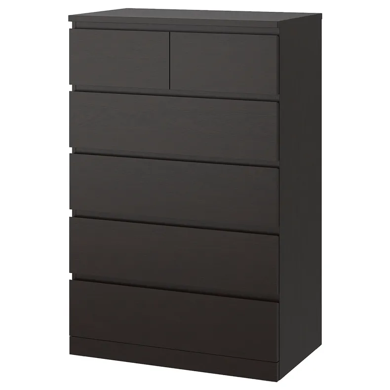 IKEA MALM МАЛЬМ, комод с 6 ящиками, черный и коричневый, 80x123 см 704.036.06 фото №1